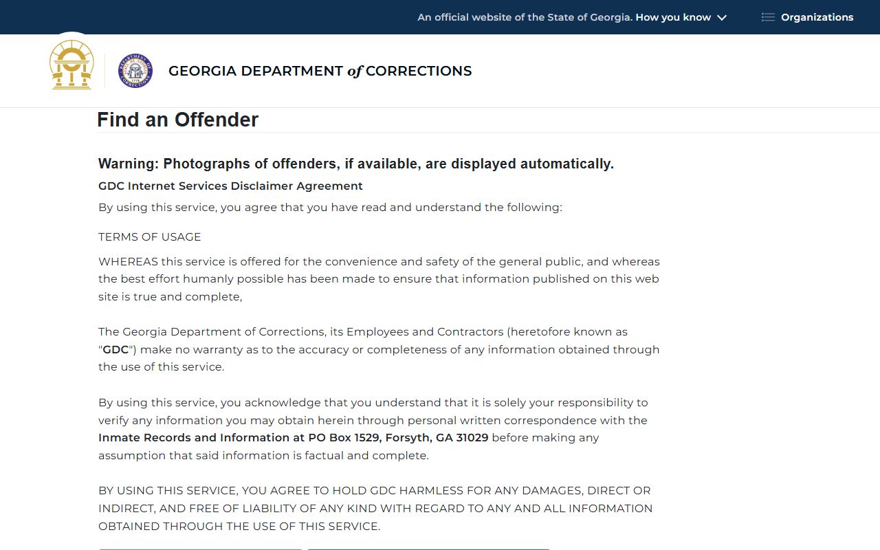 GDC offender query for Turner Residential Substance Abuse Treatment Center inmate lookup