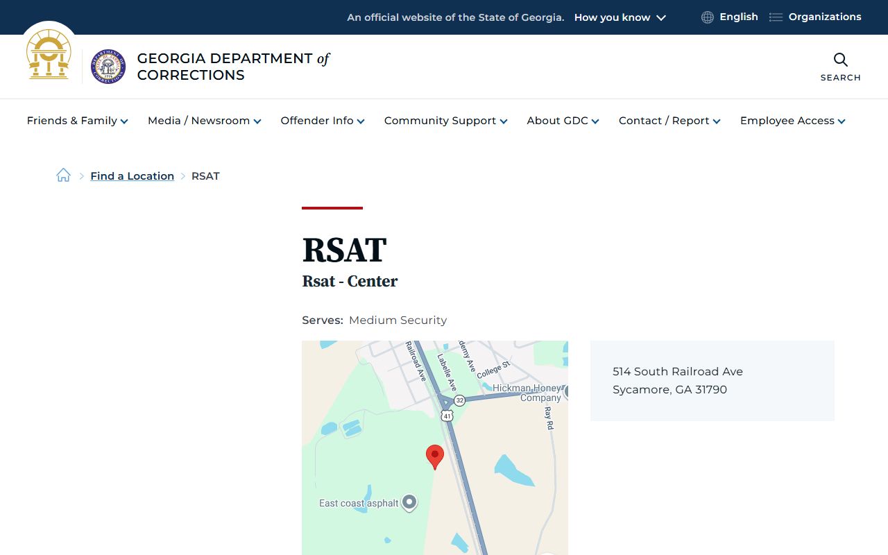 Turner Residential Substance Abuse Treatment Center GDC inmate facility page